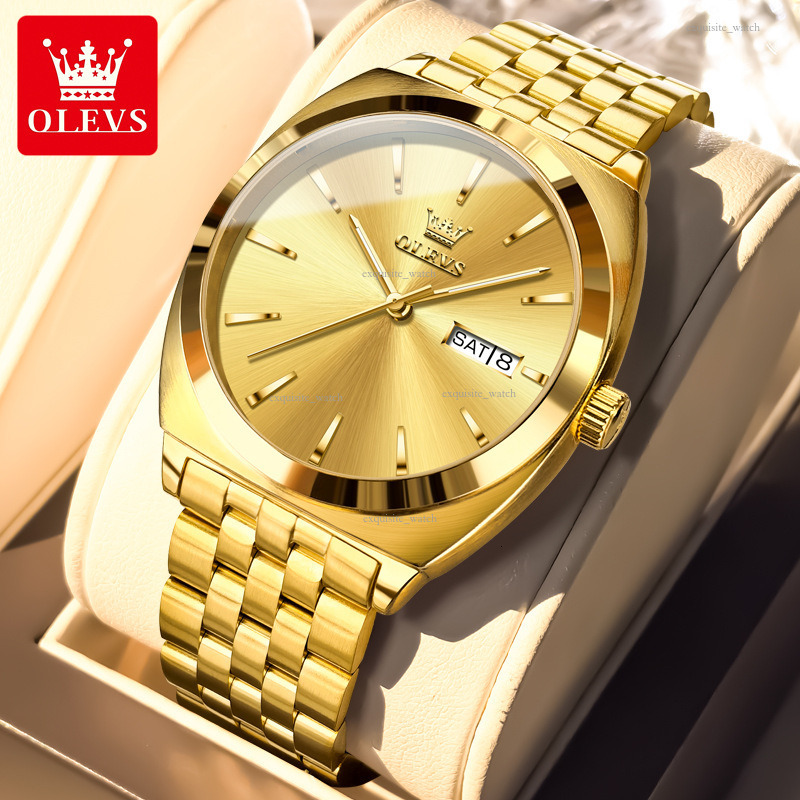 OLEVS Brand Watches Men Designer Men's Watch Barrel-shaped Double Calendar Simple Style Mechanical Watch Luminous Waterproof Men's Watch Fre
