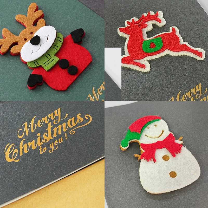 8PCS/Set Christmas Greeting Card Green Grey Pearlescent Paper Postcard Invitation with Envelope 3D Felt Decoration Card Gift ZYF G251119