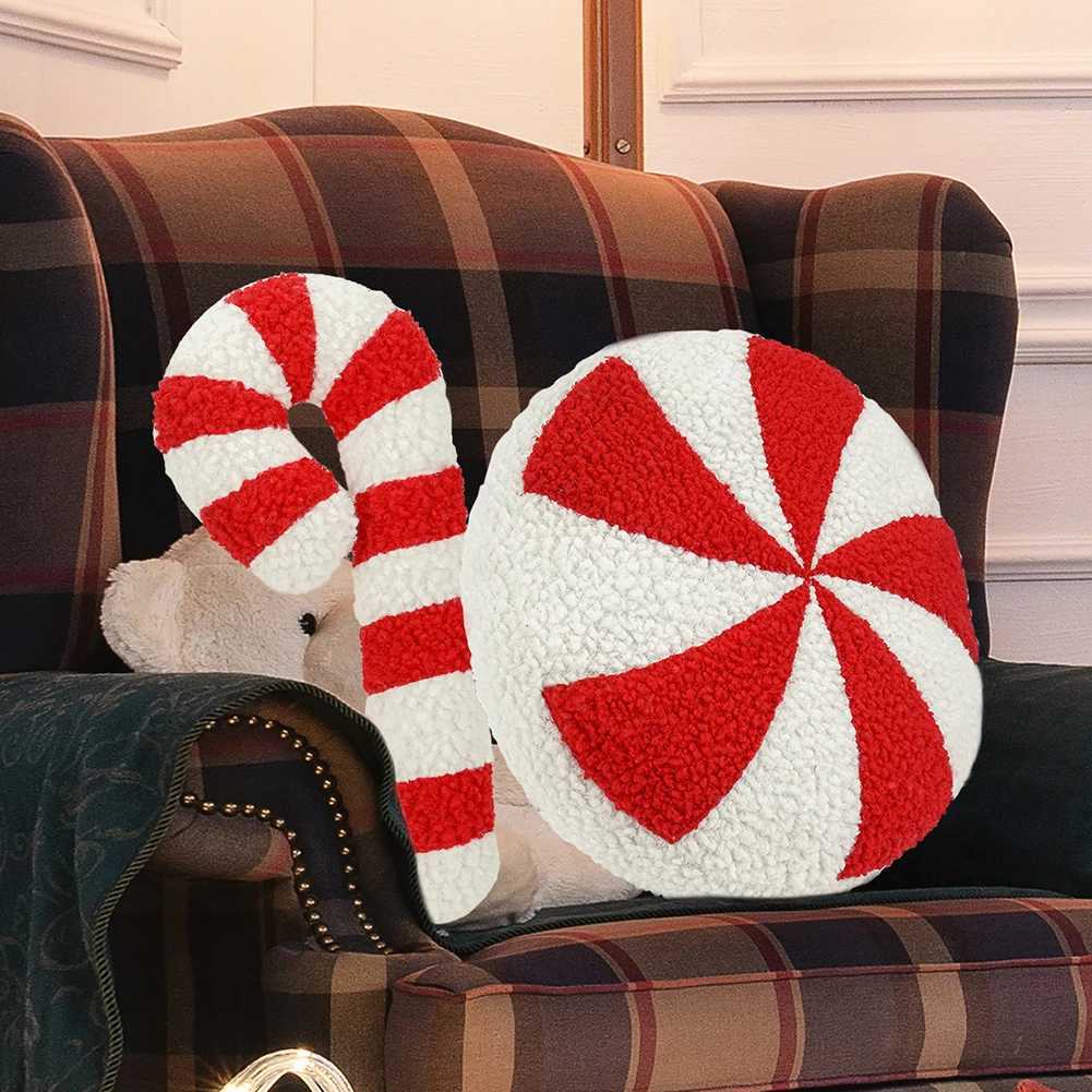 14 Inch Christmas Candy Cane Soft Sofa Fluffy Throw Lollipop Plush for Bedroom Living Room Winter Home DecoM251119