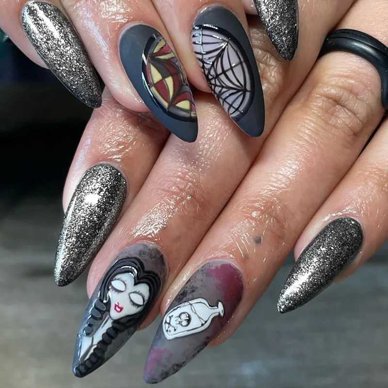 24P/Set Halloween Fake Nails Art Ghost Face Pumpkin Spooky Designer Girls Party Press on Nail Tips Wearable Stick on Nails FalseT251118T251119
