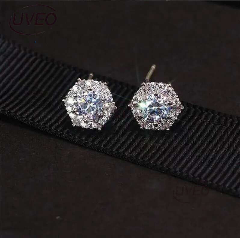 Super Sparkg Stud Earrings Jewelry Sterg Sier Round Cut White Lab Moissanite Dia Party Women Wedding Earring For Lover Gift