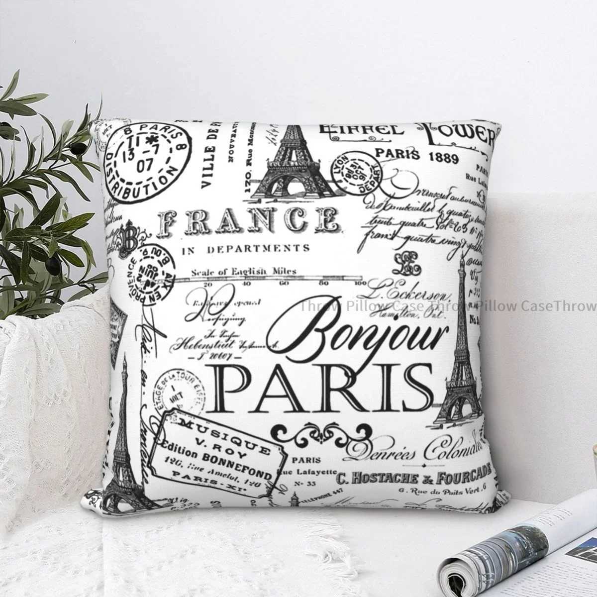 Vintage Paris Black And White Nostalgic Pattern Cojines Throw Case Cushion Covers Home Sofa Chair Decorative BackpackM251119