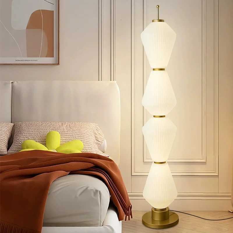 Modern Long Floor Lamp Nordic Minimalist standing lights Living Room sofa Study Bedroom Cream Lampshade Iron Base LED lighting M251119