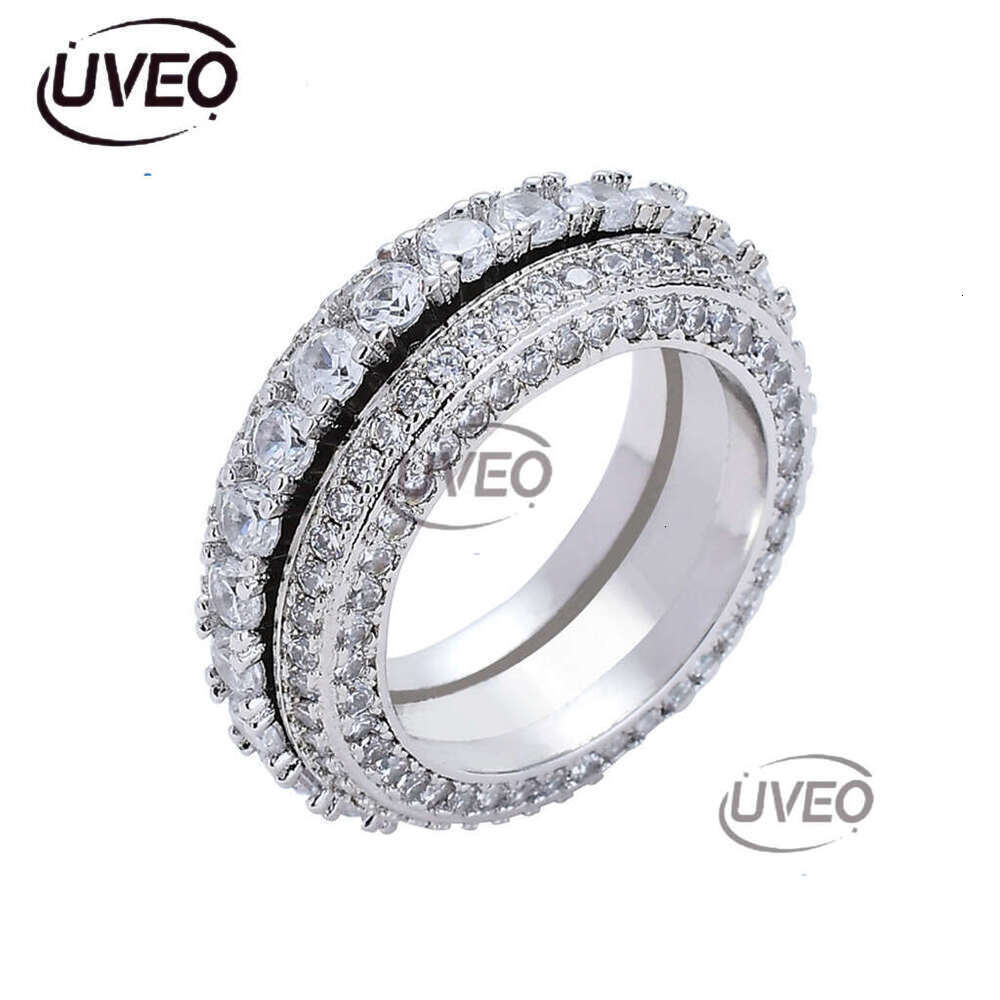 Luxury designer five rows of ice out VVS Moissanite rings for men and women Spinning Hip Hop rings with free shipping