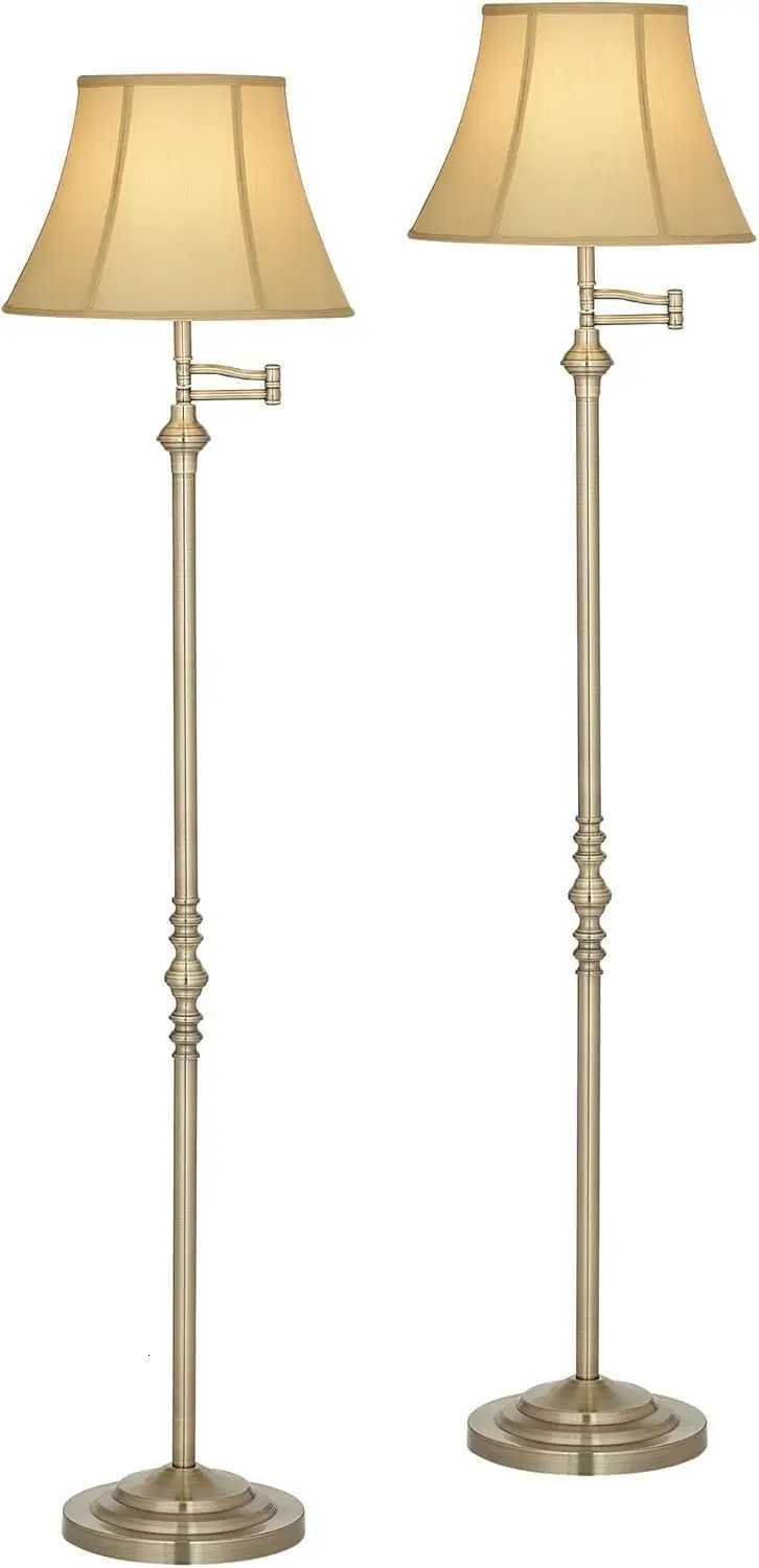 Regency Hill Montebello Traditional 60 Tall Standing Floor Lamps Set Of 2 Lights Swing Adjustable Gold Metal Antique M251119