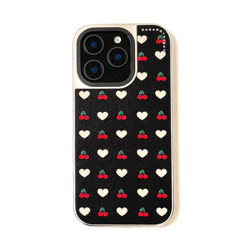 Heart Cherry Phone Case Compatible with iPhone 17 Pro Max Fresh Minimalist Mirror Hollow Shockproof Protective Case