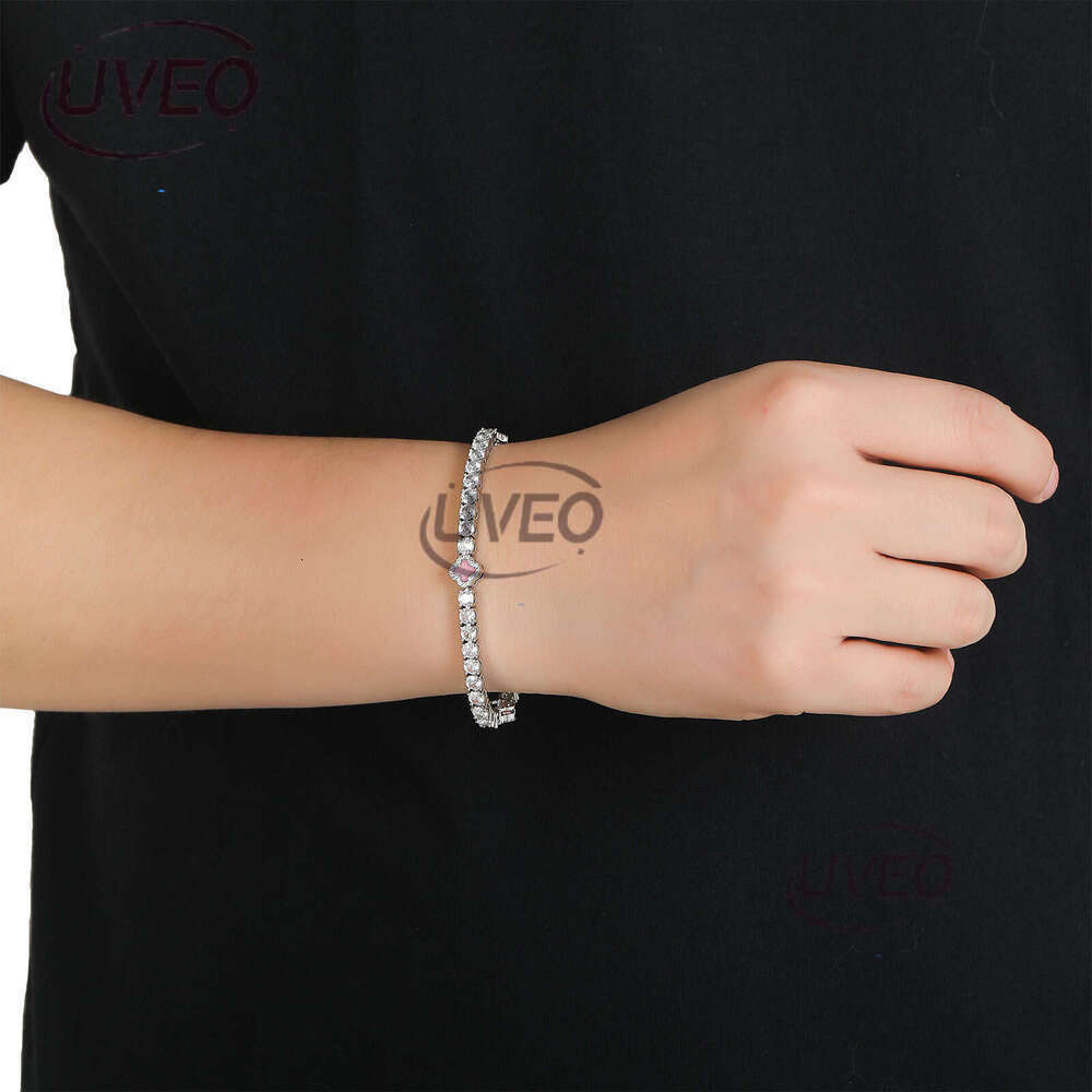 Luxury Hip hop Pink Clover set Ice out VVS Moissanite tennis bracelet Free delivery