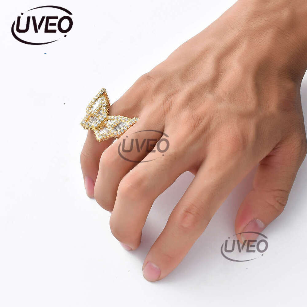 Luxury designer sterling silver hip hop butterfly ring, micro-inlaid ice out VVS Moissanite, hip hop ring for men and women
