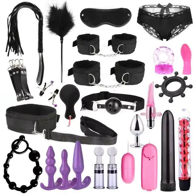 Hot Selling 26 PCS Adult BDSM Sex Toys Products Women Sex Bondage Set Handcuffs Whip Anal Plug Vibrator Dildo