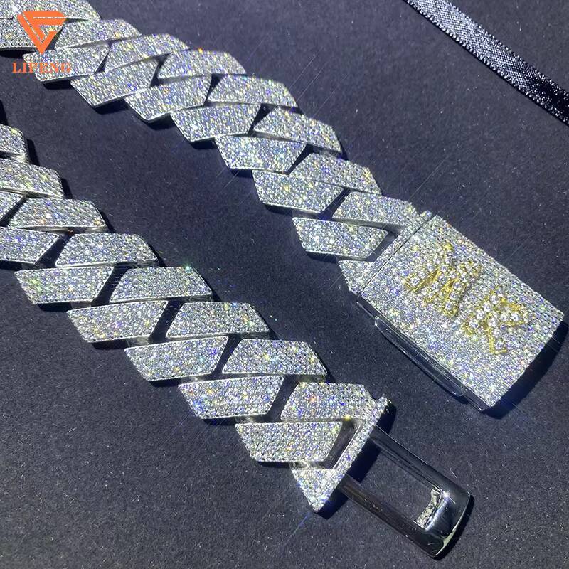 Lifeng Custom 24mm VVS Moissanite Ice Necklace 925 Silver Miami Cuban Chain with Diamond for Men Cuban Link Chain