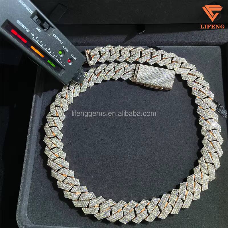 Custom 18mm Hip Hop Cuban Link Chain Necklace Rose Gold Plated Iced VVS Moissanite Diamond 925 Silver Gift for Men