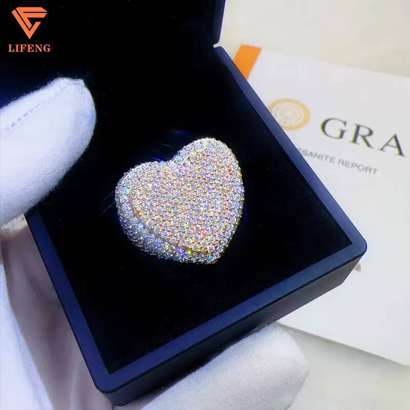 Iced Out Moissanite Engagement Rings Hip Hop 925 Silver Jewelry Heart Shape Diamond Wedding Rings for Men Women