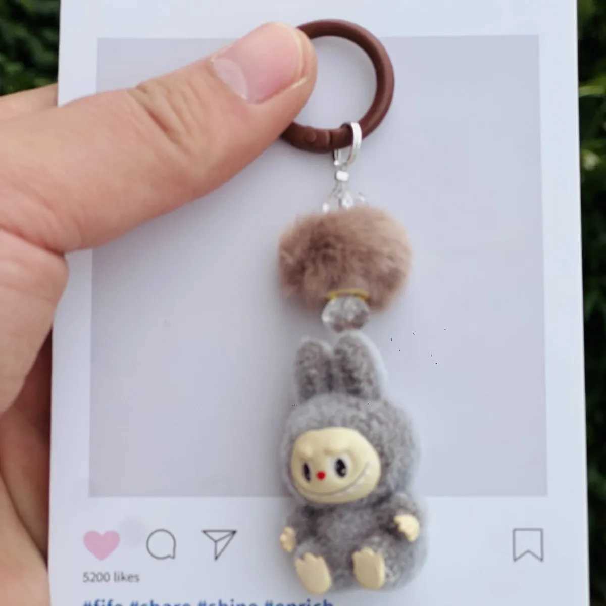 New Mini Plush Sitting Labubu Kawaii Particle Keychain Bag Phone Charm Keychain Gift M250419