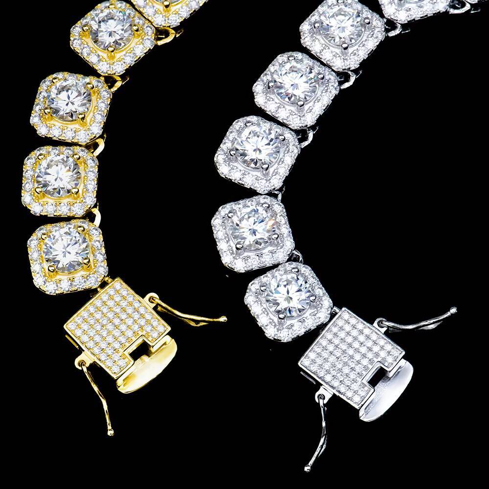 Square Chain Fashion Style 11mm Width VVS Moissanite 925 Silver Bracelet for Men