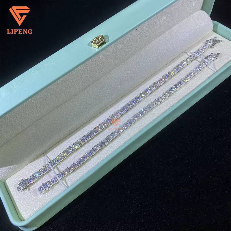 Lifeng Jewelry VVS Moissanite 4mm Tennis Chain Bracelet Pass Diamond Tester Sterling Women Men Bracelet Gift
