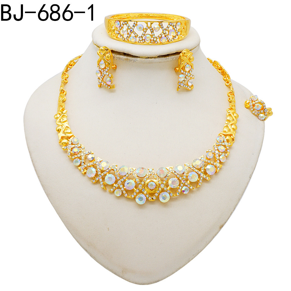 Womens necklace earring bracelet ring jewelry set two tons 18K gold-plated Dubai party jewelry Nigeria trend 241115