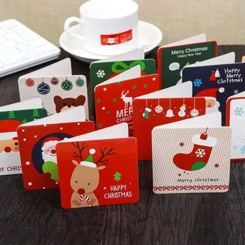 24Pcs/lot Christmas Greeting Card Kids Mini Christmas Blessing Greeting Cards Envelope New Year Postcard Gift Card Xmas Party G251119