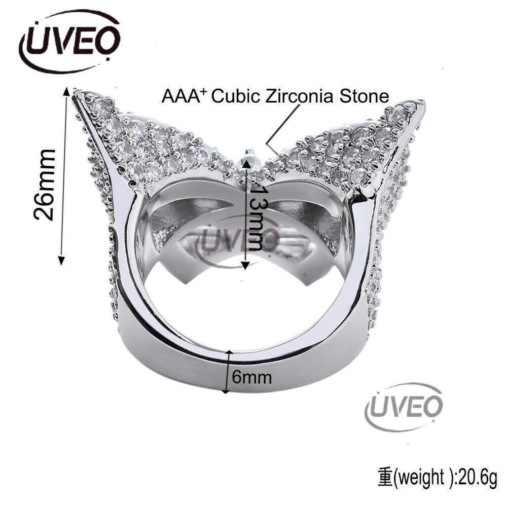 Luxury designer sterling silver hip hop butterfly ring, micro-inlaid ice out VVS Moissanite, hip hop ring for men and women