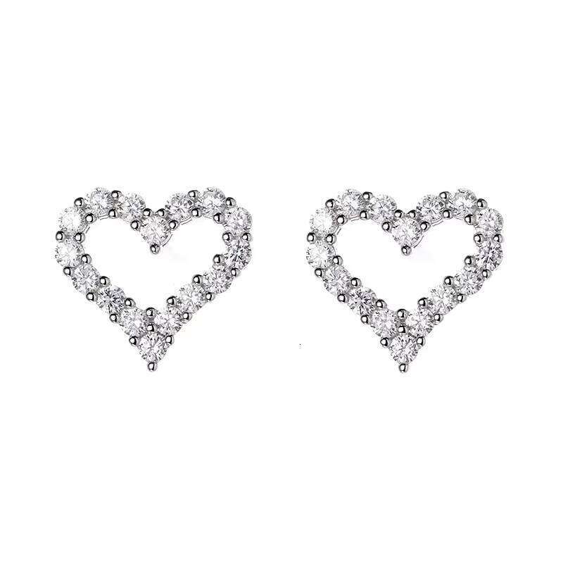 High Quality Casual casual Boutique Jewelry 8A CZ Sterling Sier Heart Hollow Out Stud Earrings for Women