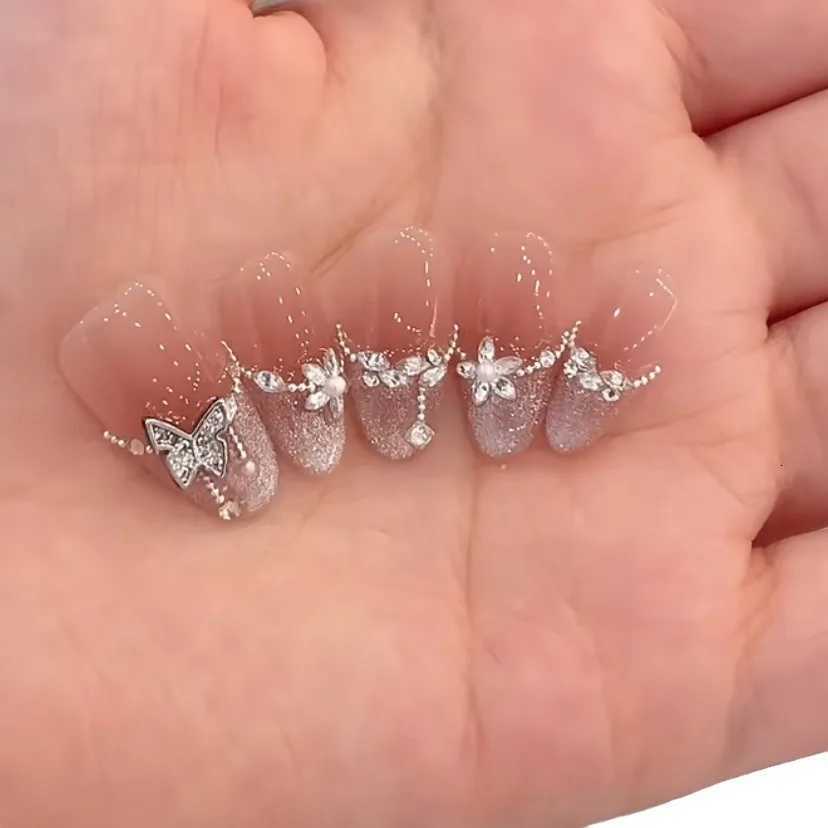 10Pcs Handmade Almond Press on Nails Pink French Luxury Decoration Reusable False Nails Full Cover Nail Tips for GirlsT251118T251119