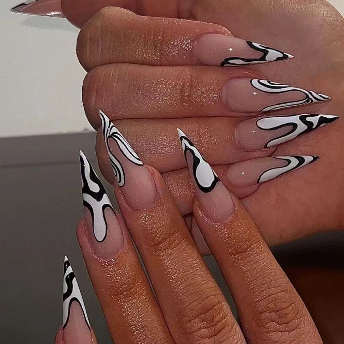 Long Almond Fake Nails Detachable French Ballet Halloween False Nails nail art Full Cover Nail Tips Press On Nails 24pcsT251118T251119