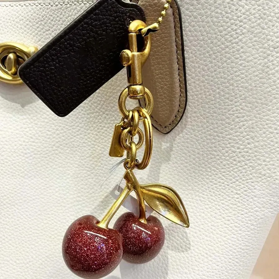 Cherry Bag Charm Co ch Women Key Rings keychain Retro-Cool Cherry Motif In Glittery Resin Clip it To Favorite Bag Set of Keys For Refreshing Style key chain Lanyards