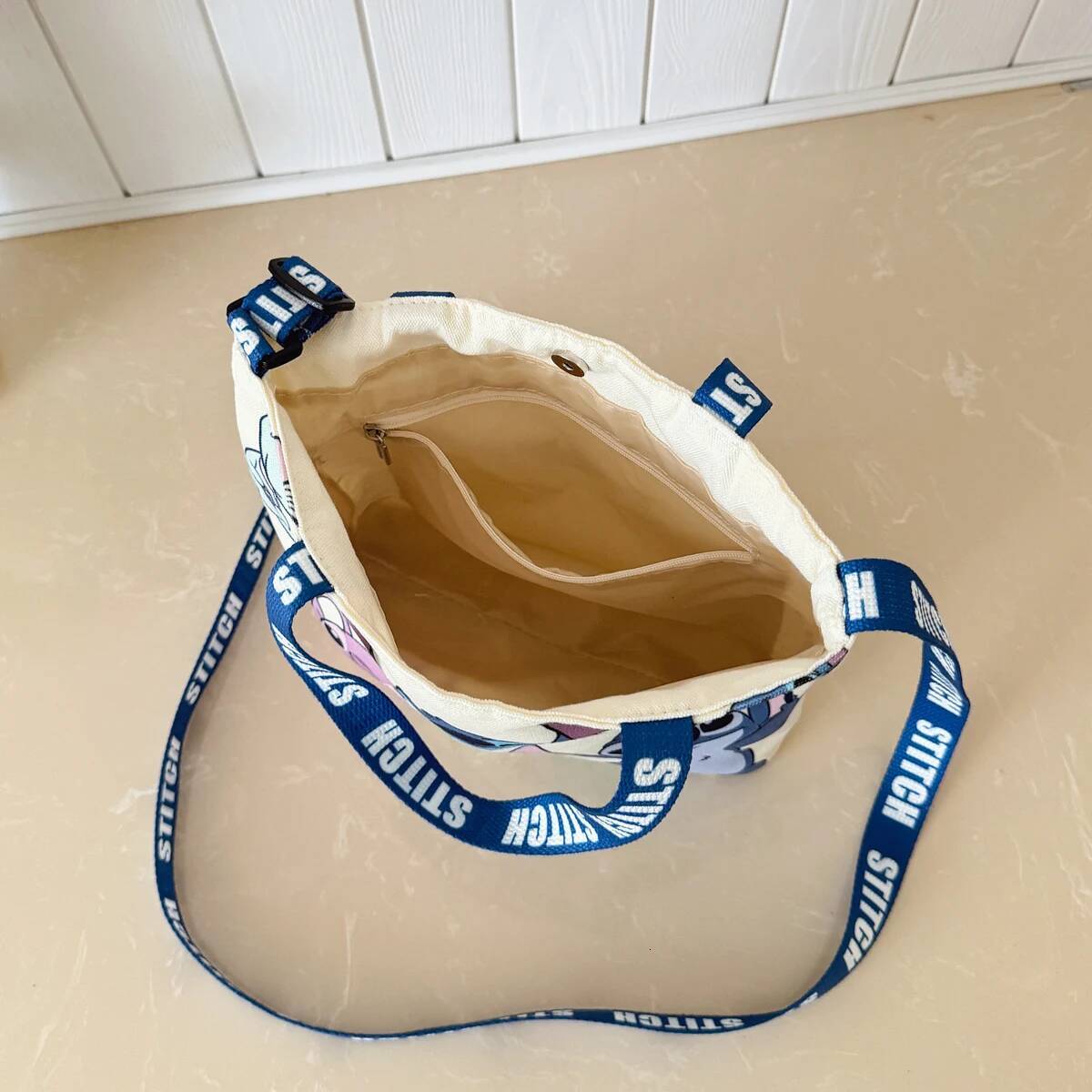 Custom Cute Disney Handbag Anime Cartoon Stitch Angel Canvas Shoulder Fashion Shopping Bag Holiday Gifts