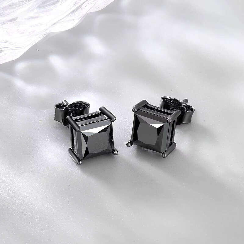 Black Princess Cut Laboratory Jewelry Gift for Men and Women Pure Sier VVS GRA 2.0CT Silicon Stone Earrings