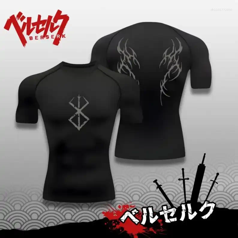 Men's T Shirts Guts Compression Shirt Berserk Anime Gymwear Gymnastics Clothing Animeshirt Compressor Or Muscle Gym Aesthetic Animewear Fo