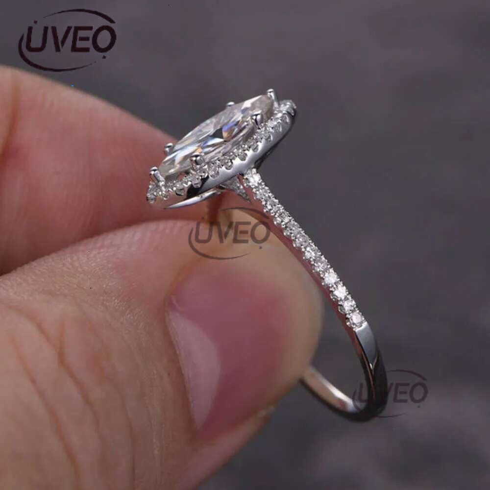 Jewelry 1ct Marquise Shaped Moissanite Dia Engagement Solid 14K White Gold Promise Ring For Bridal