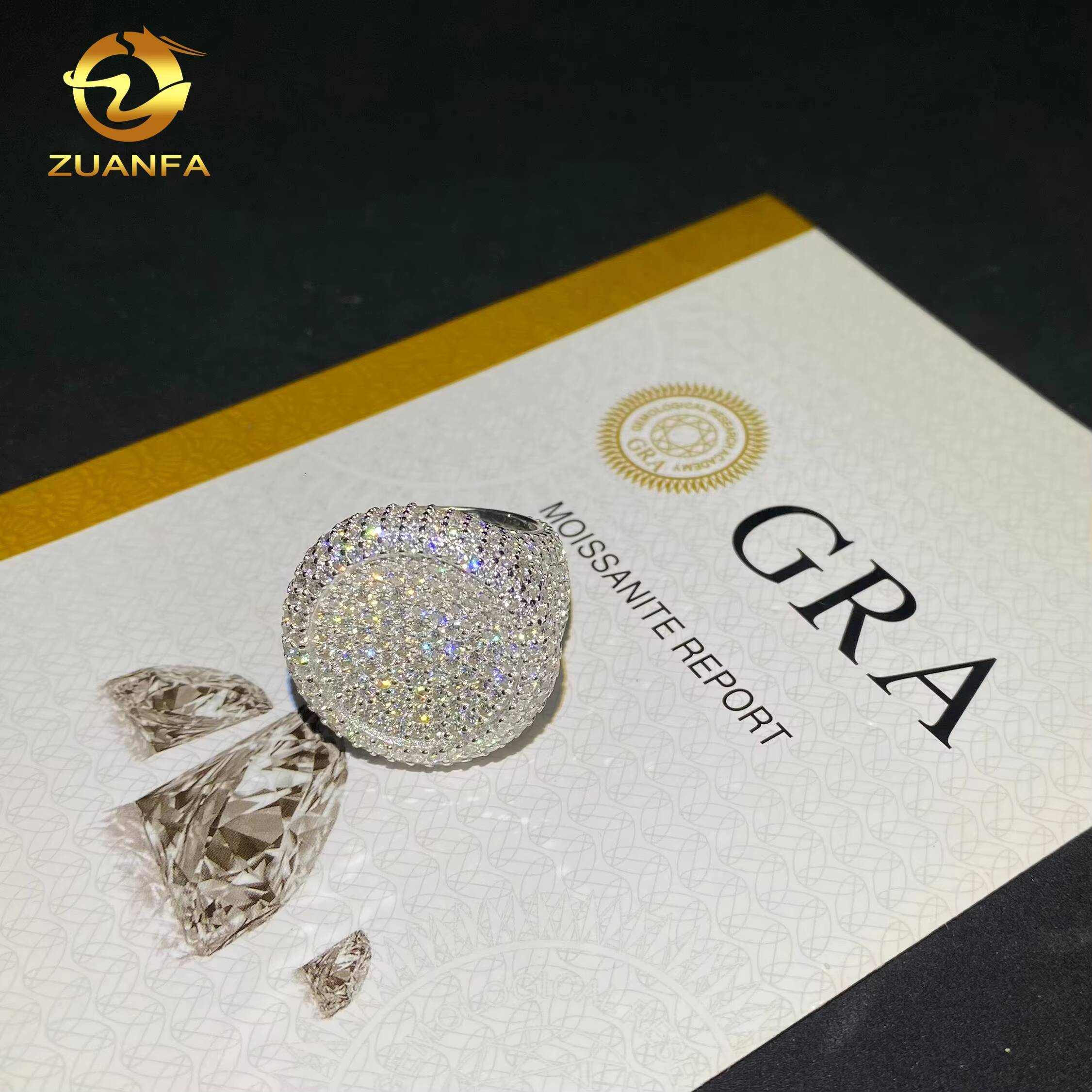 Ready to Ship Pass Tester Moissanite Iced Out Jewelry 925 Silver Round Ring Fine Hip Hop Jewelry VVS Moissanite Diamond Men Ring