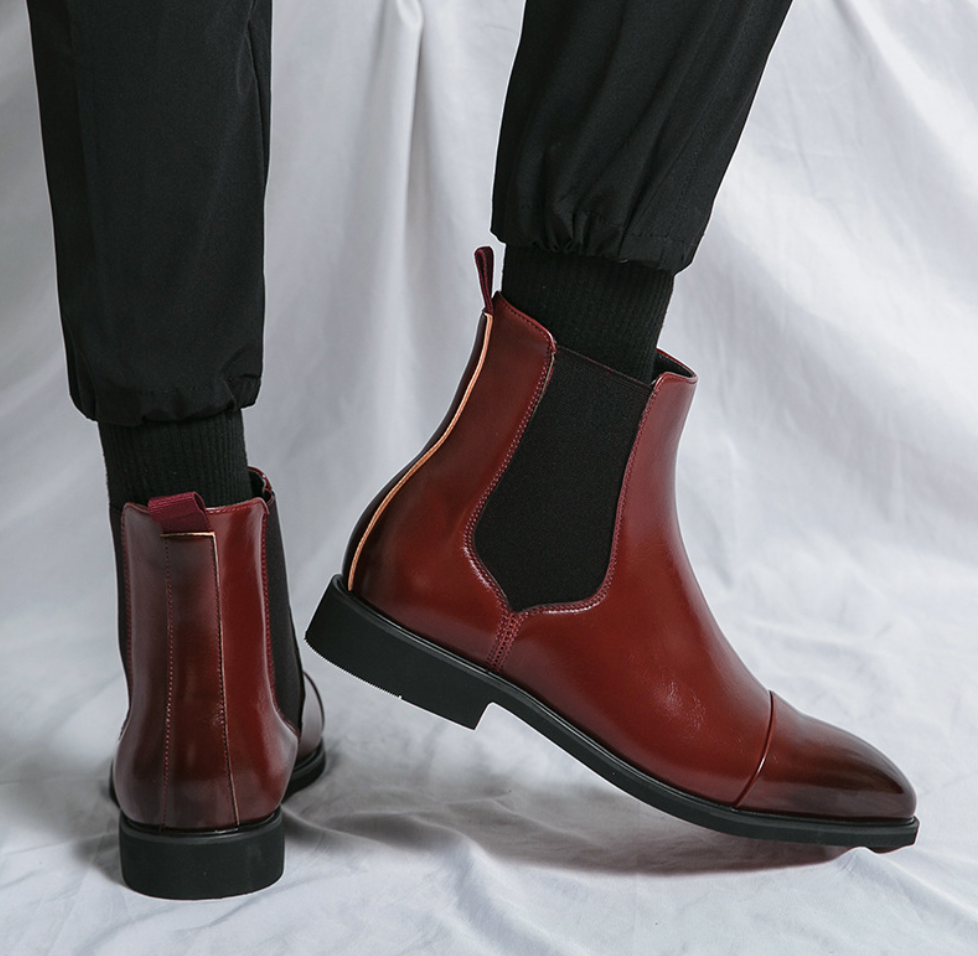 Red Soled Boots Men Ankle Boots Black and Red Business Fashion Short Boots Formal Men Walking Chelsea