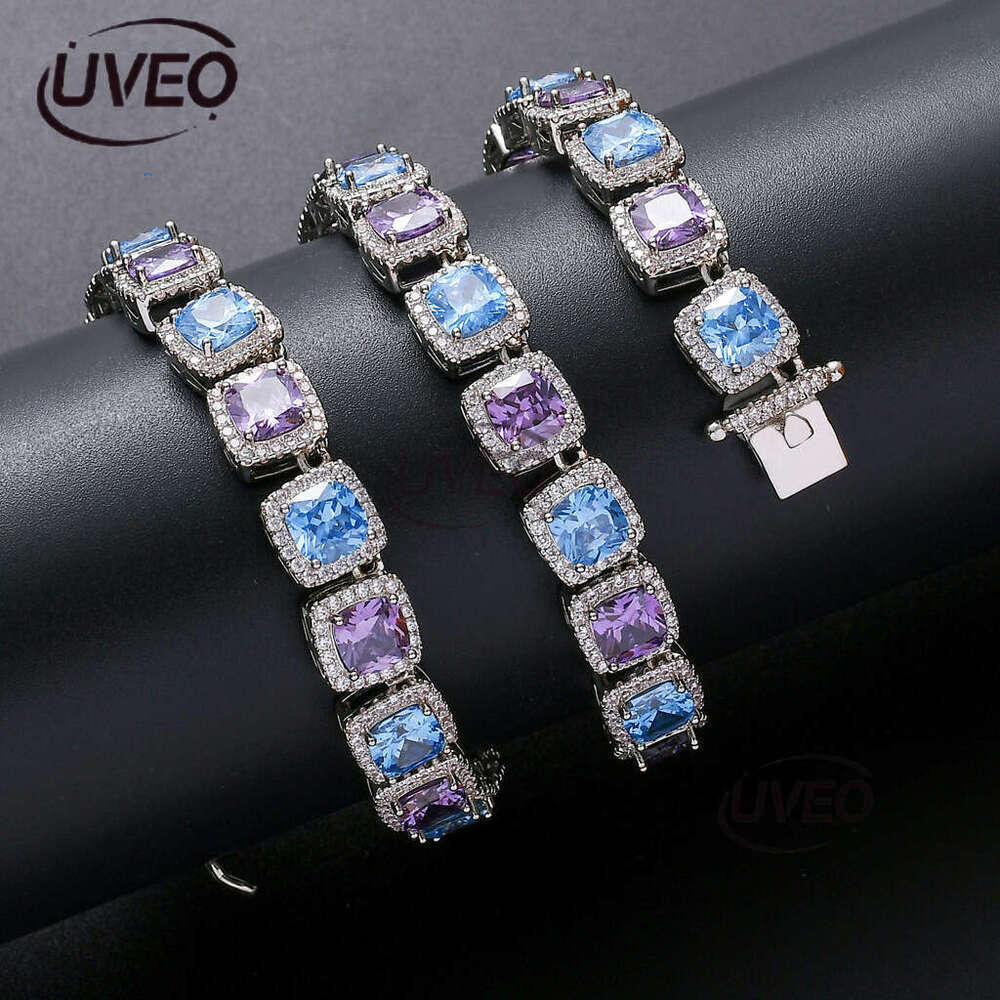Designer Luxury 10mm square colored ice out VVS Moissamite rock Sugar tennis chain Hip Hop Men's Women's necklace Free delivery