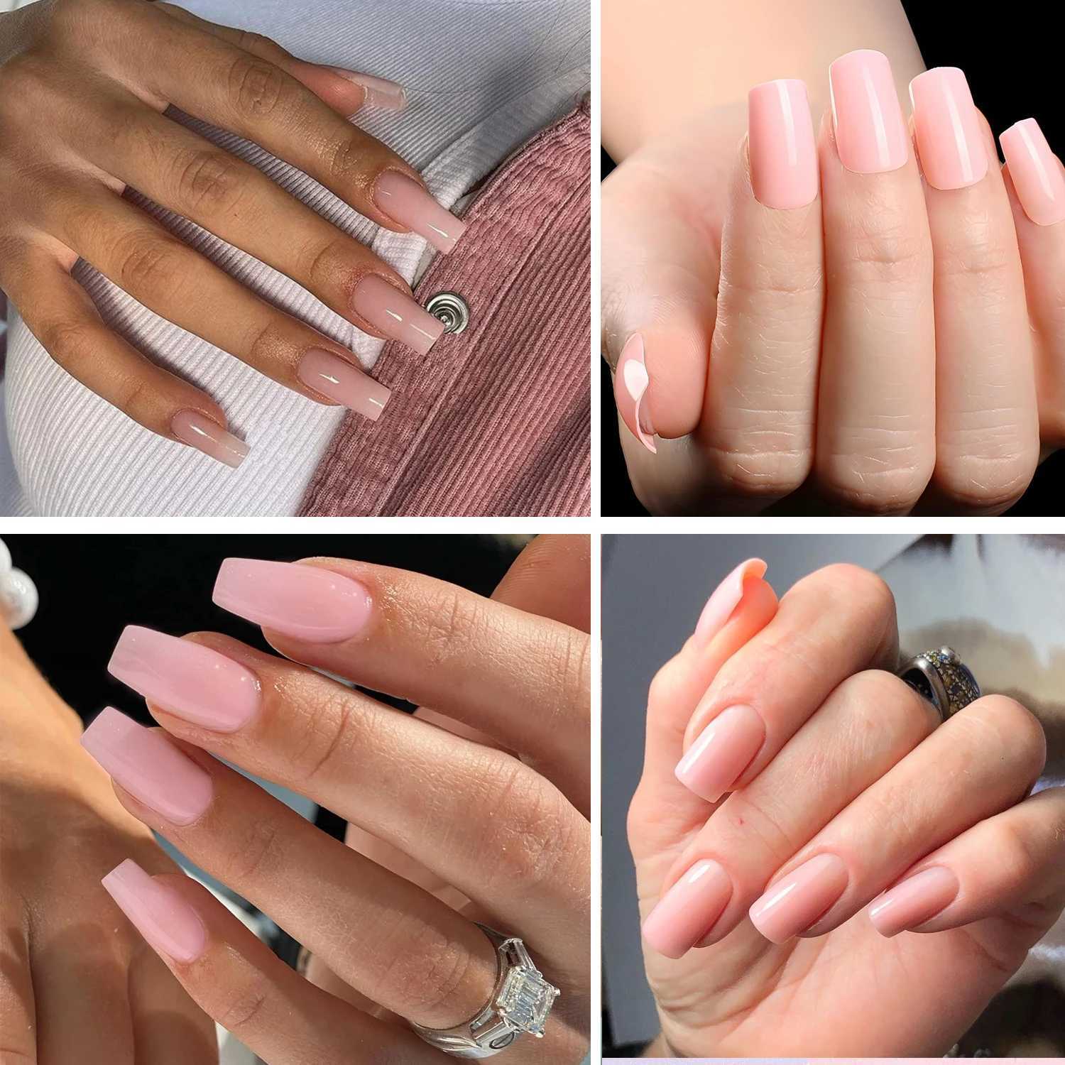 120Pcs Jelly Pink Press On Nails Square Medium Fake Nails Full Coverage Artificial Fake Nails Acrylic Nails For Women GirlsT251118T251119