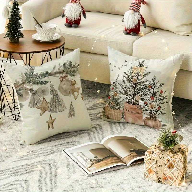 4pcs Country Style Covers Includes Hello Winter Christmas TreeHolly Berry and Vintage Truck Designs for Home DecorM251119