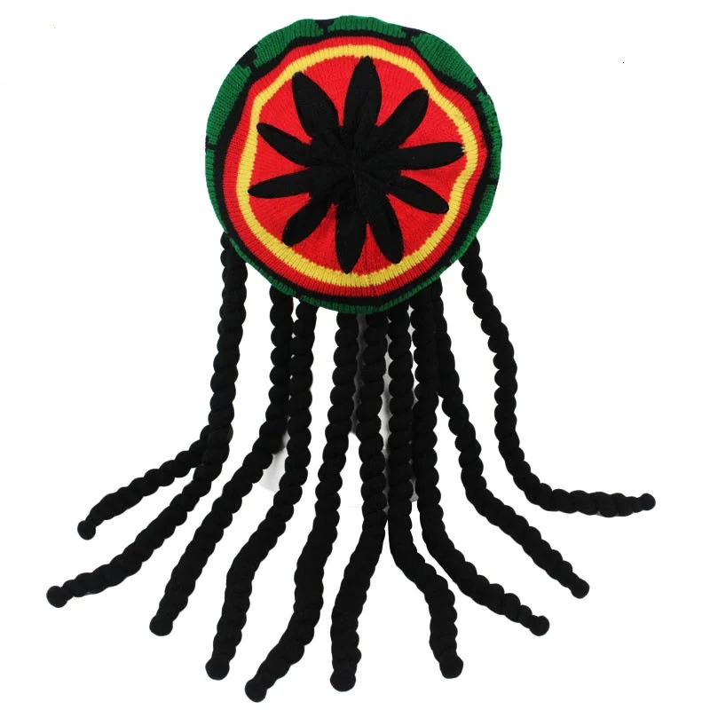 Unisex Knit Braid Hat Jamaican Bob Rasta Beanie Cap Hip Hop Cap Men Dreadlocks Wig Bob Caribbean Fancy Dress Up Headwear251118 - view 6