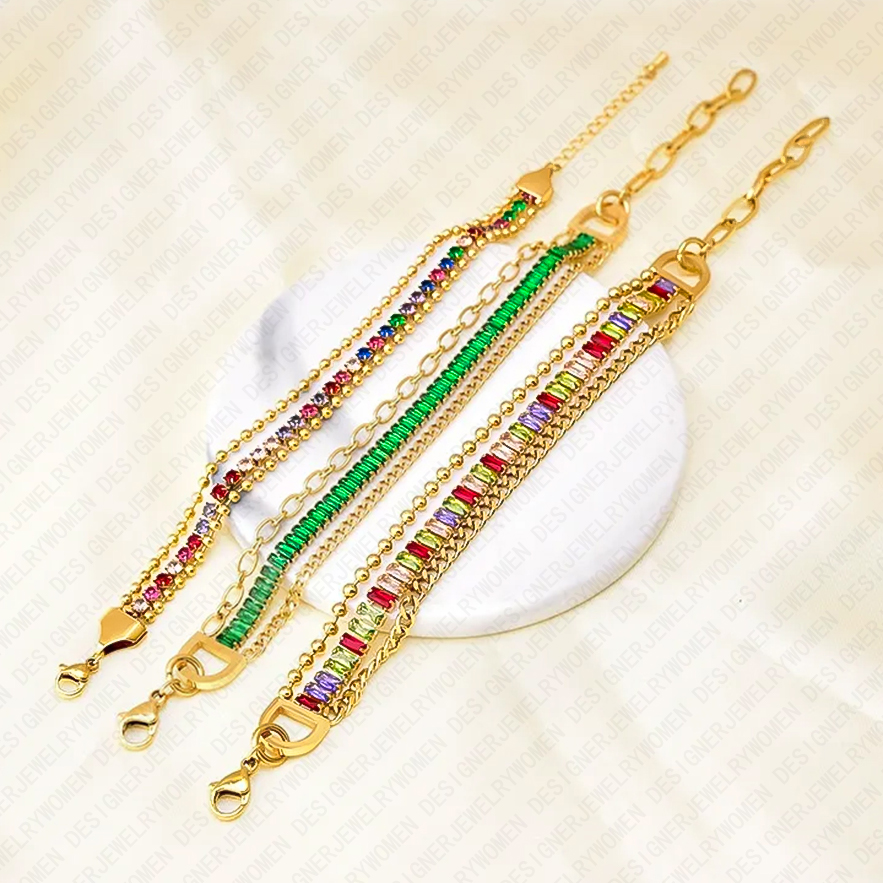 Designer Bracelet Bracelet for Women Colorful Diamond Bangle Tassel Chain Layered Bangles Luxury Jewlery Designer for Women Elegant Sparkling Timeless