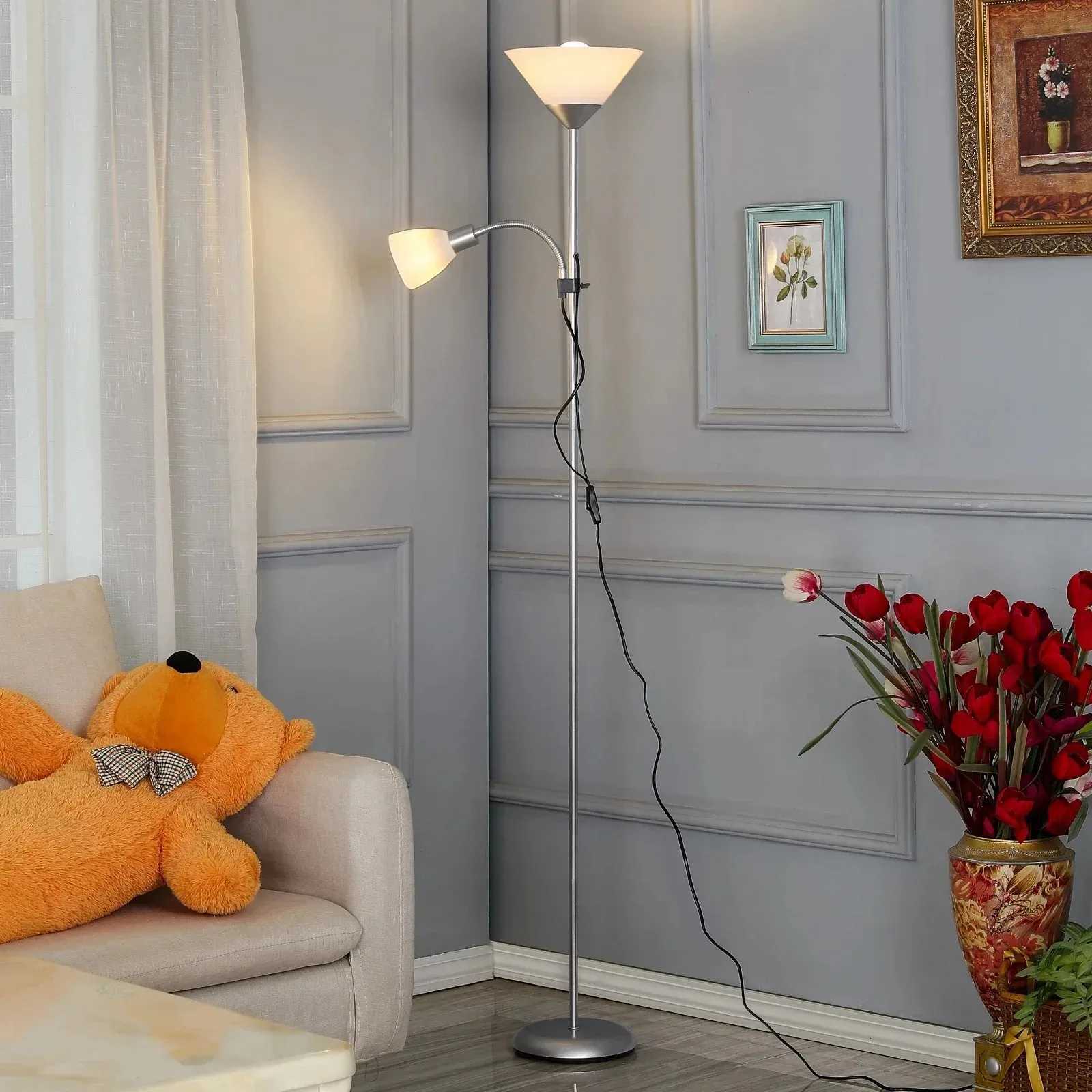 Fashion LED double-headed long plug-in living room bedroom decor office beauty eye protection study childrens floor lamp M251119