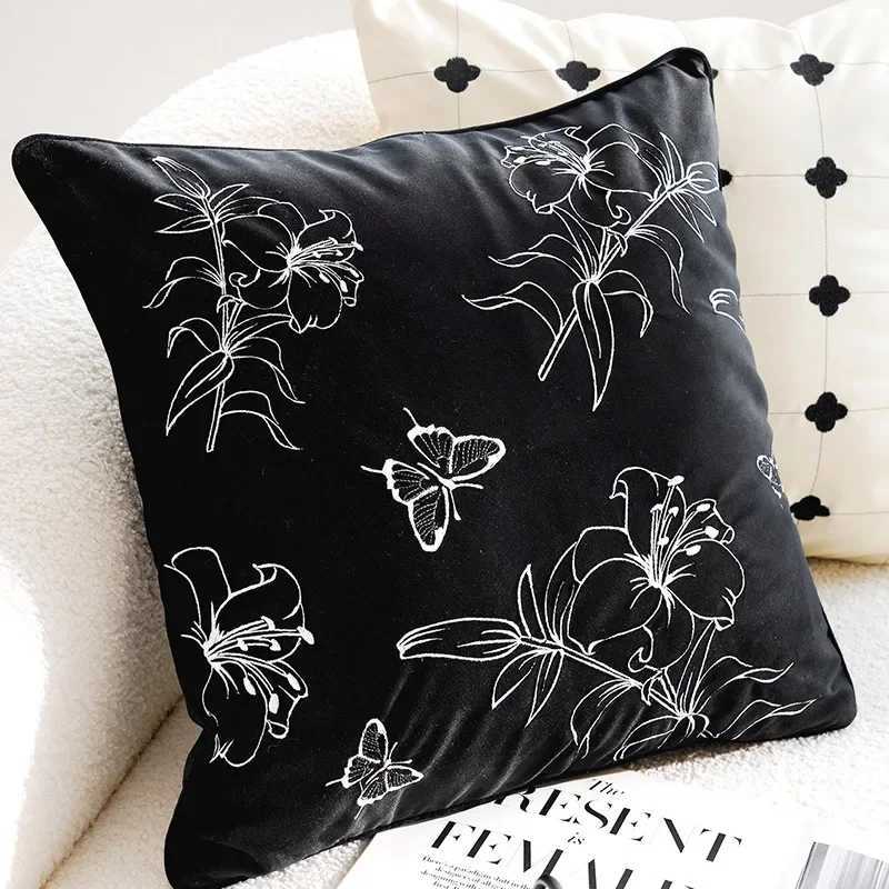 30x50/45x45cm Black and White Embroidered Cover Decorative Cushions Modern Light Luxury Sofa Bed Living Room DecorM251119