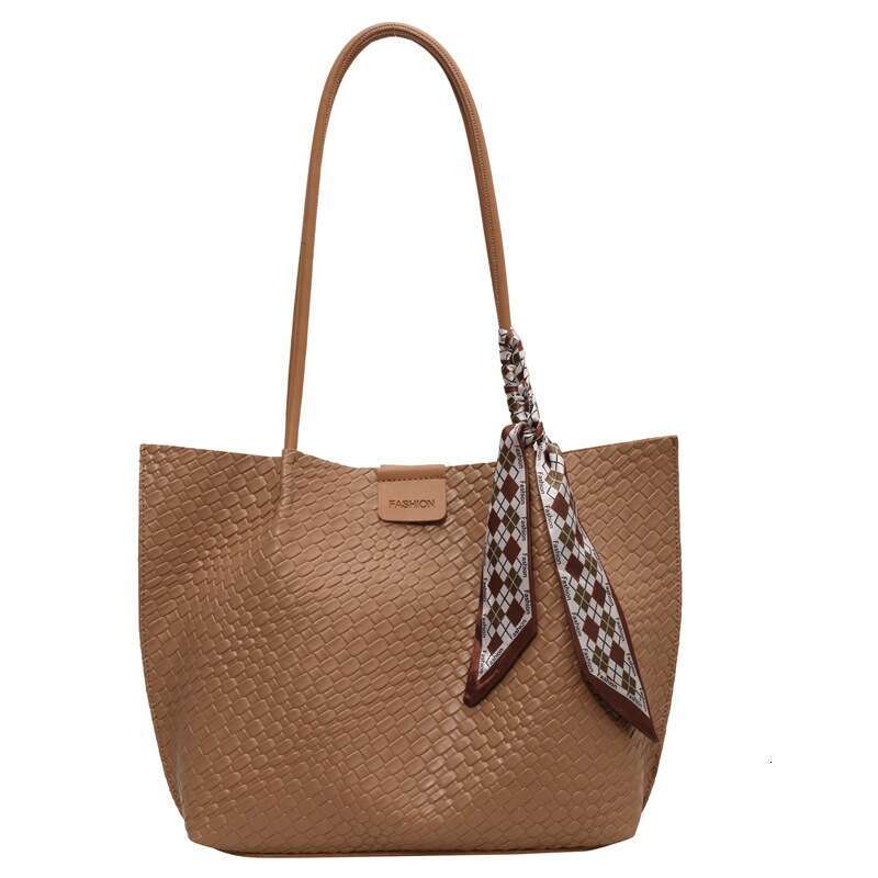 2025 new leather imitation woven material large capacity mother and child bag, women's diamond grid casual versatile single shoulder tote bag
