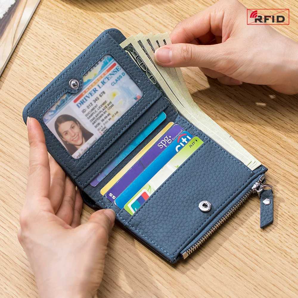 2025 Rfid-Blocking Genuine Leather Wallet Card Holder Unisex short Wallet Colorful Zipper Coin Purse Gifts Coin StorageT251119