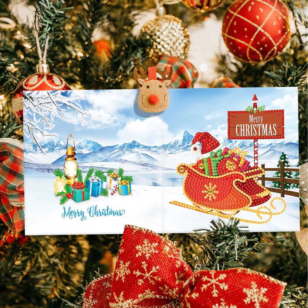 12pcs Christmas Cards Special Shaped DIY Diamond Painting Postcards Bright Drill Postcards for Holiday ParTY Mosaic Kits G251119
