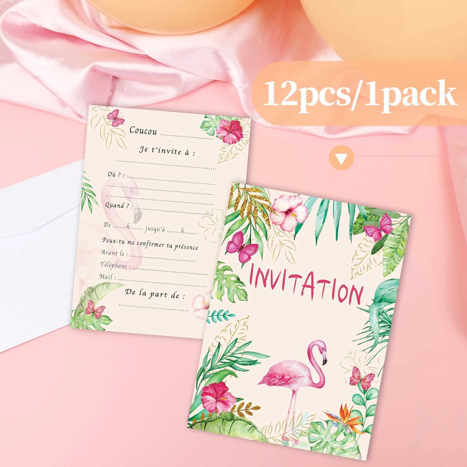 12 French birthday invitation cards with themes of tropical flamingo butterfly flower party invitation cards for ladies and G251119