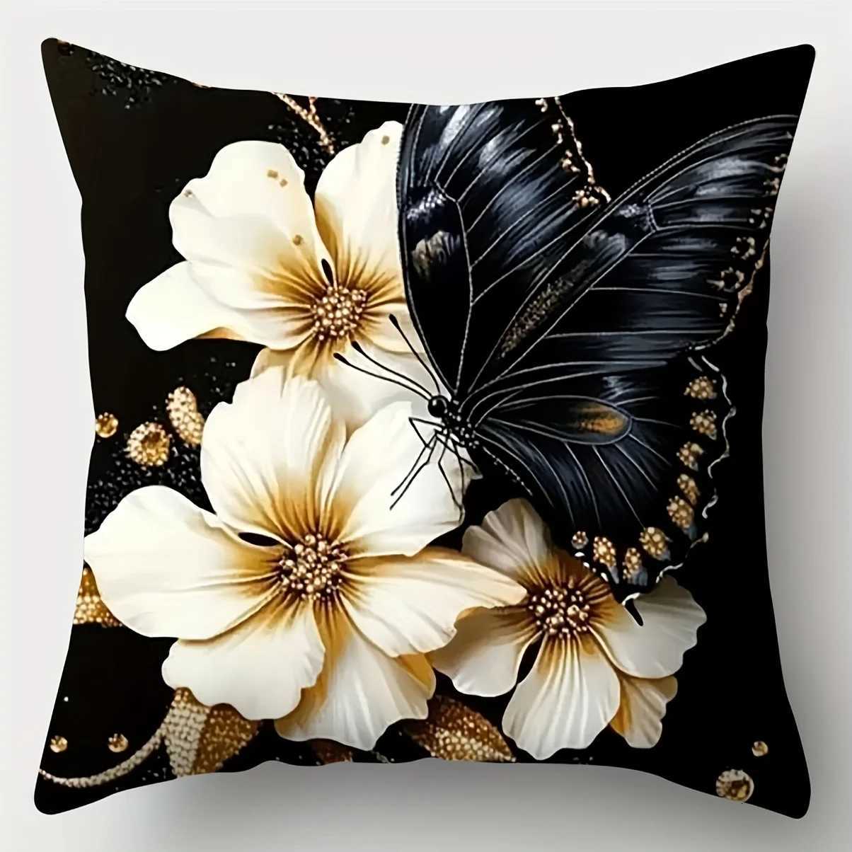4pcs Elegant Black Gold Butterfly Floral Covers Stylish Decor for Living Room Sofa HomeM251119