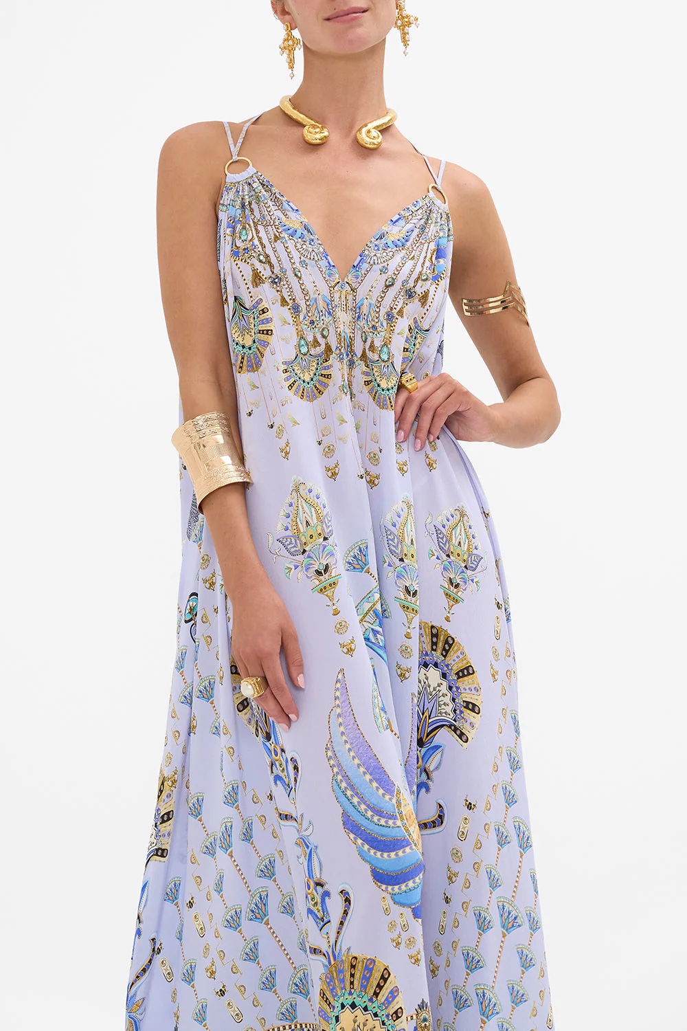 Australian designer Camilla dress V-neck sleeveless loose rhinestone silk printed suspender dress