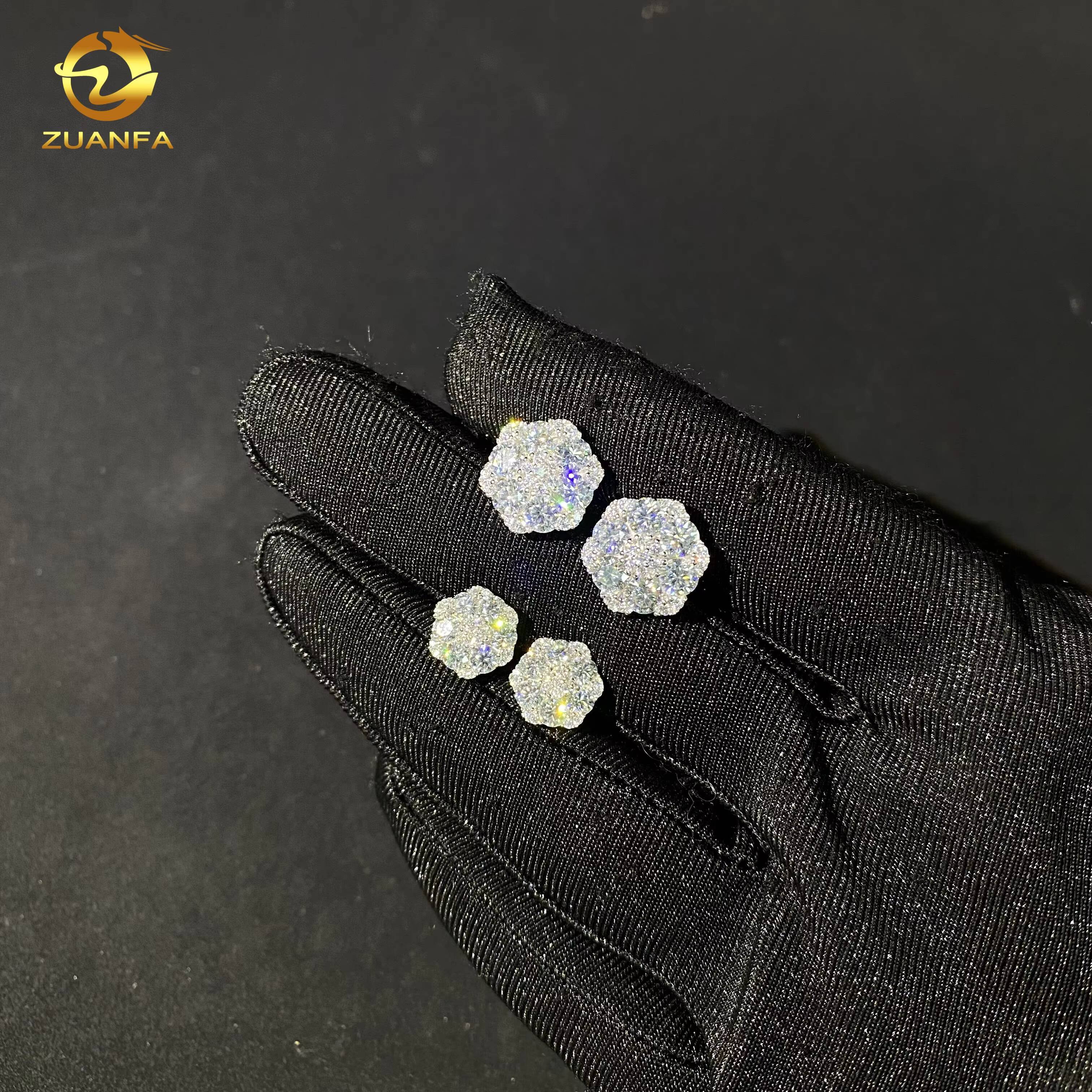 Pass Diamond Tester 10mm 13mm 925 Silver Trendy Screw Back Ear Studs Iced Out Hip Hop Jewelry Vvs Moissanite Stud Earrings