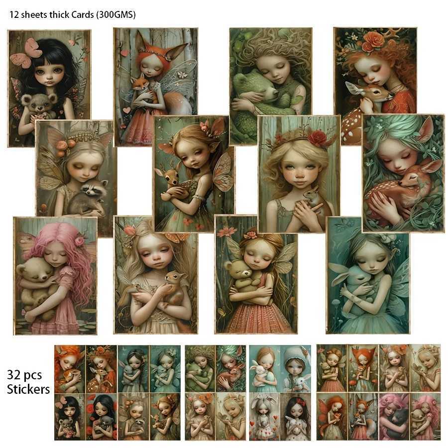 JAIIMAN 44pcs Card and Sticker Animal Woodland Fairyfor Holiday Party Flag DIY BottlePaper Craft Junk JournalScrapbooking G251119