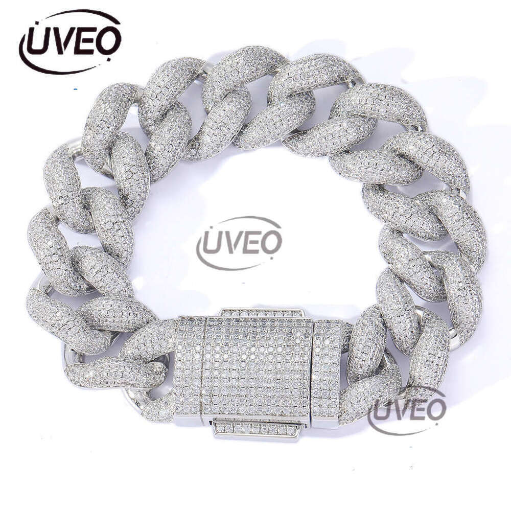 Luxury designer Necklace 18mm Foam Cuban chain spring buckle Ice Out VVS Moissanite Men's Hip Hop Necklace bracelet with free shipping