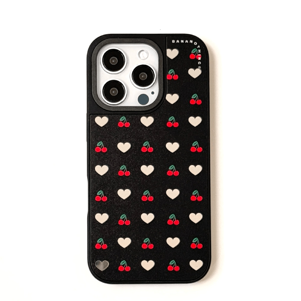 Heart Cherry Phone Case Compatible with iPhone 17 Pro Max Fresh Minimalist Mirror Hollow Shockproof Protective Case