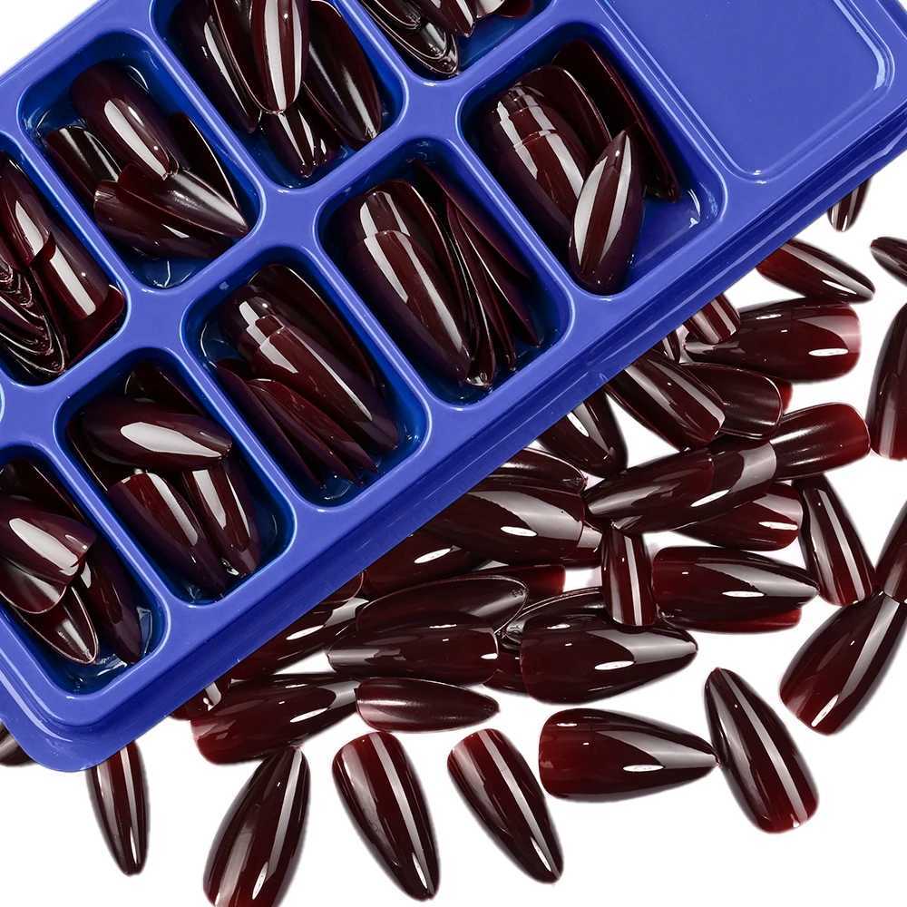 120Pcs Wine Red Short Almond False Nails Tips Full Cover Korean Press On Nail Oval Fake Fingertips for Nail Art Extension Tips T251118T251119